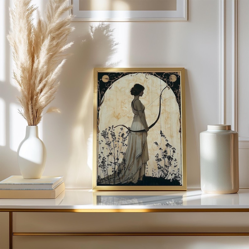 Artemis Premium Matte Poster, Greek Goddess of Hunting, Art Nouveau Style, Divine Feminine Art, Home Decor, Greek Mythology, Feminine Energy