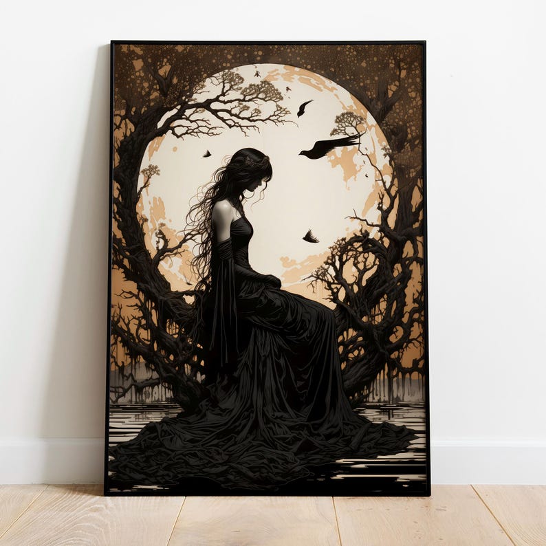 The Morrigan Art Nouveau Print, Celtic Goddess of War, Celtic Mythology Altar, Raven Wall Art, Pagan Art Print, Home Decor, Poster or Canvas
