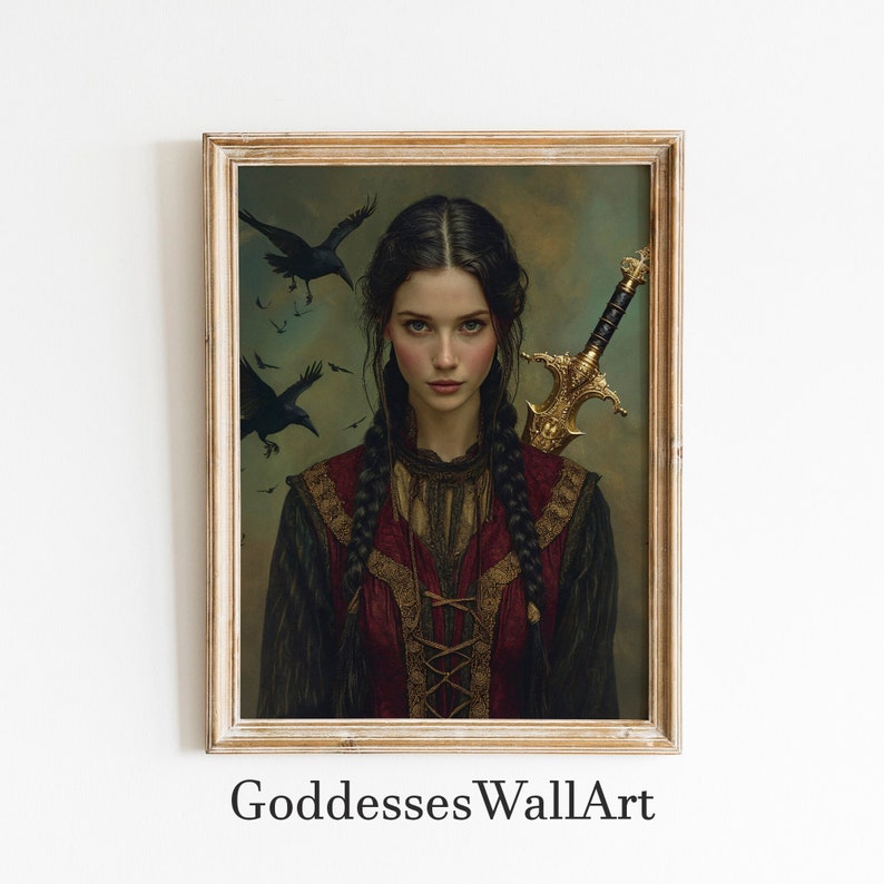 The Morrigan Celtic Goddess of War, Renaissance Painting Wall Art, Celtic Mythology Decor, Triple Goddess, Darkness Magic, Feminine Energy