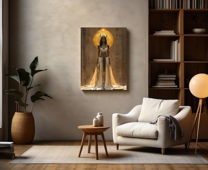 Hathor Poster Art Nouveau Print, Egyptian Goddess of Love, Music and Motherhood, Egyptian Mythology Wall Art, Spiritual Art, Feminine Energy