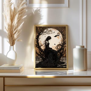 The Morrigan Art Nouveau Print, Celtic Goddess of War, Celtic Mythology Altar, Raven Wall Art, Pagan Art Print, Home Decor, Poster or Canvas