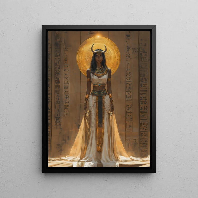 Hathor Poster Art Nouveau Print, Egyptian Goddess of Love, Music and Motherhood, Egyptian Mythology Wall Art, Spiritual Art, Feminine Energy