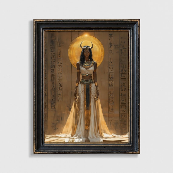 Hathor Poster Art Nouveau Print, Egyptian Goddess of Love, Music and Motherhood, Egyptian Mythology Wall Art, Spiritual Art, Feminine Energy