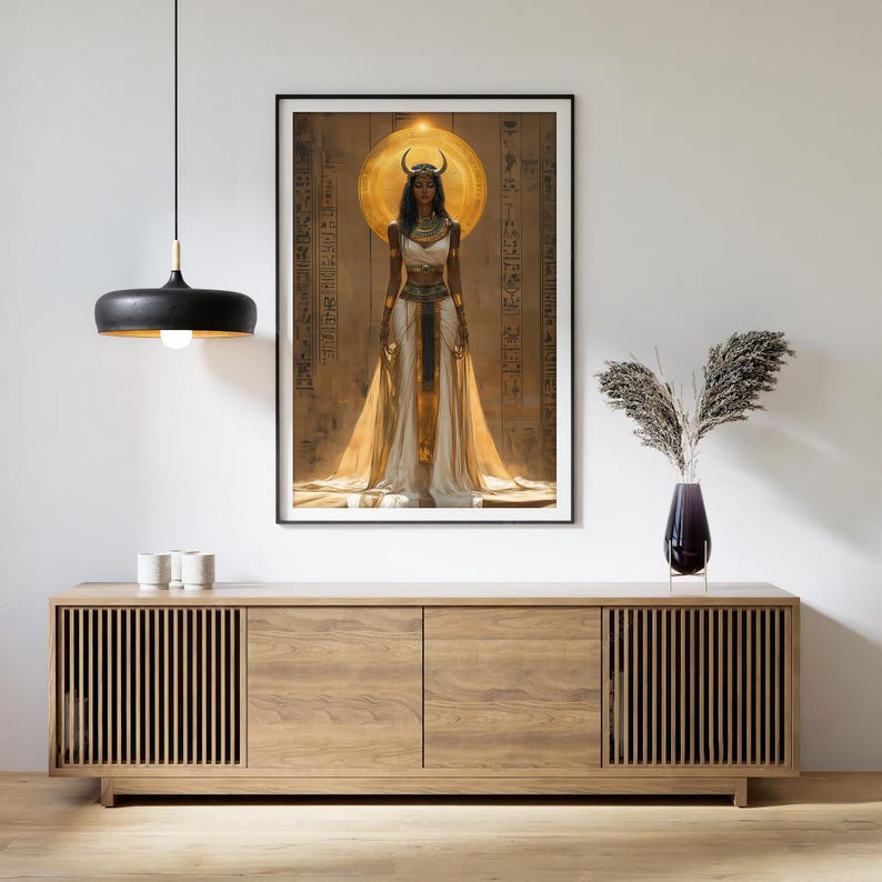 Hathor Poster Art Nouveau Print, Egyptian Goddess of Love, Music and Motherhood, Egyptian Mythology Wall Art, Spiritual Art, Feminine Energy