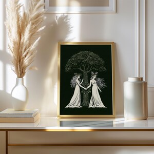 Aine and Grian Wall Art | Celtic Mythology Print | Solstice Tree of Life Decor | Celtic Sisters Canvas | Pagan Wall Art