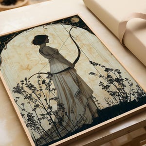 Artemis Premium Matte Poster, Greek Goddess of Hunting, Art Nouveau Print, Divine Feminine Art, Home Decor, Greek Mythology, Feminine Energy