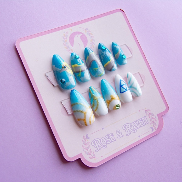 Juego de uñas a presión personalizado hecho a mano inspirado en TOTK