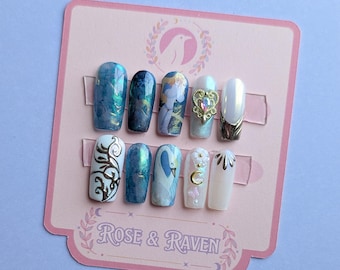 Custom Hand-made Swan fairytale inspired Press on Nail Set
