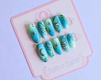 Custom Hand-made Fairy Wing Inspired Press on Nail Set