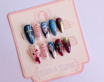 Custom Hand-made BG3 Pale Elf inspired press on nail set