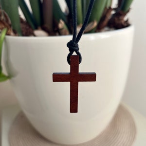 2 Sided Wooden Cross Pendant on Rope