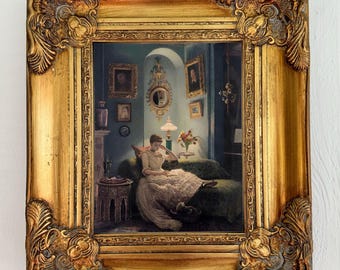 Gold Gilt Frame/ An Evening At Home/Framed Vintage Print