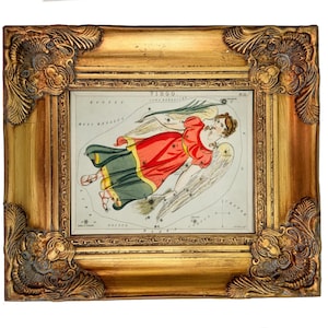 Virgo Zodiac Framed GicleePrint/gold ornate frame/vintage art decor