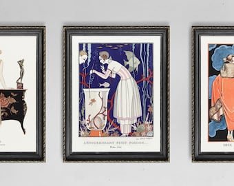 Gallery Wall set of THREE art prints by George Barbier/French Fashion Illustrations