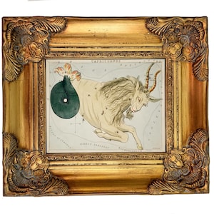 Capricorn Zodiac Framed Giclee/Gold Ornate Frame/Vintage Wall Decor