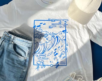 Oversized Ocean Illustration Cotton T-Shirt