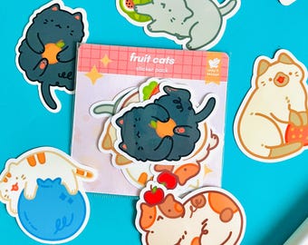 Fruit Cats Sticker Pack (Water-Resistant, 5 pcs)