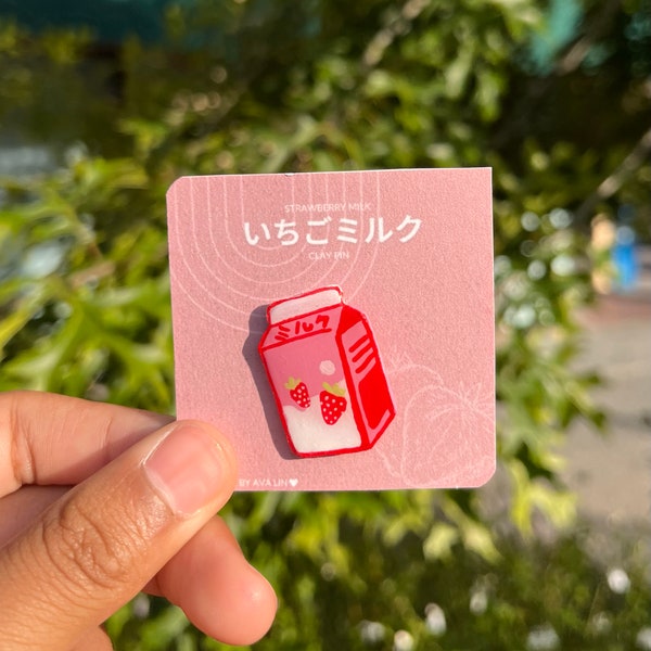 Strawberry Milk Clay Pin