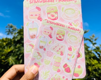 Strawberry x Matcha Vinyl Sticker Sheet (Waterproof)