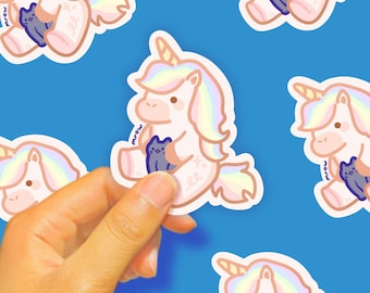 Unicorn and Black Cat Sticker Glossy Vinyl