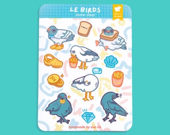 Le Birds (Pigeon, Crow, Seagull) Vinyl Sticker Sheet (Waterproof)