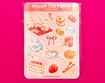 Bunny Tea Party Vinyl Sticker Sheet (Waterproof)