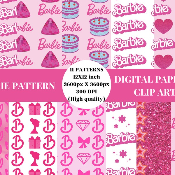 Barbie Digital Paper, Barb Seamless Patterns, Pretty Digital Paper, Glitter, Barbie Gifts, Barbie Wallpaper, Barbie Paper Doll, Pink, Cute