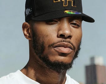 Gorra Snapback negra dorada bordada de Puerto Rico PR, gorra urbana con ala curva