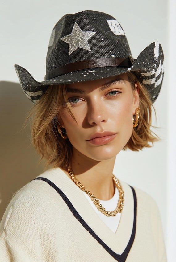 Black Rhinestone Star Cowboy Hat | Disco Cowgirl Festival Glam NWT Black Rhinestone Cowboy Hat, Sparkly Western Glam, Festival  main image 3