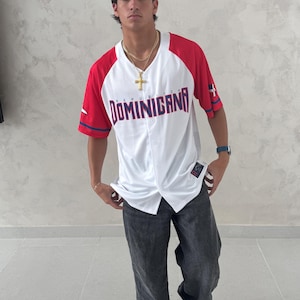 Dominican Republic Baseball Jersey, Dominican Flag Shirt, White Red Button Up Jersey, Dominican Gift for Men Women