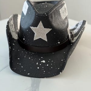 Rhinestone Star Cowboy Hat: Black Splatter Western Festival Hat