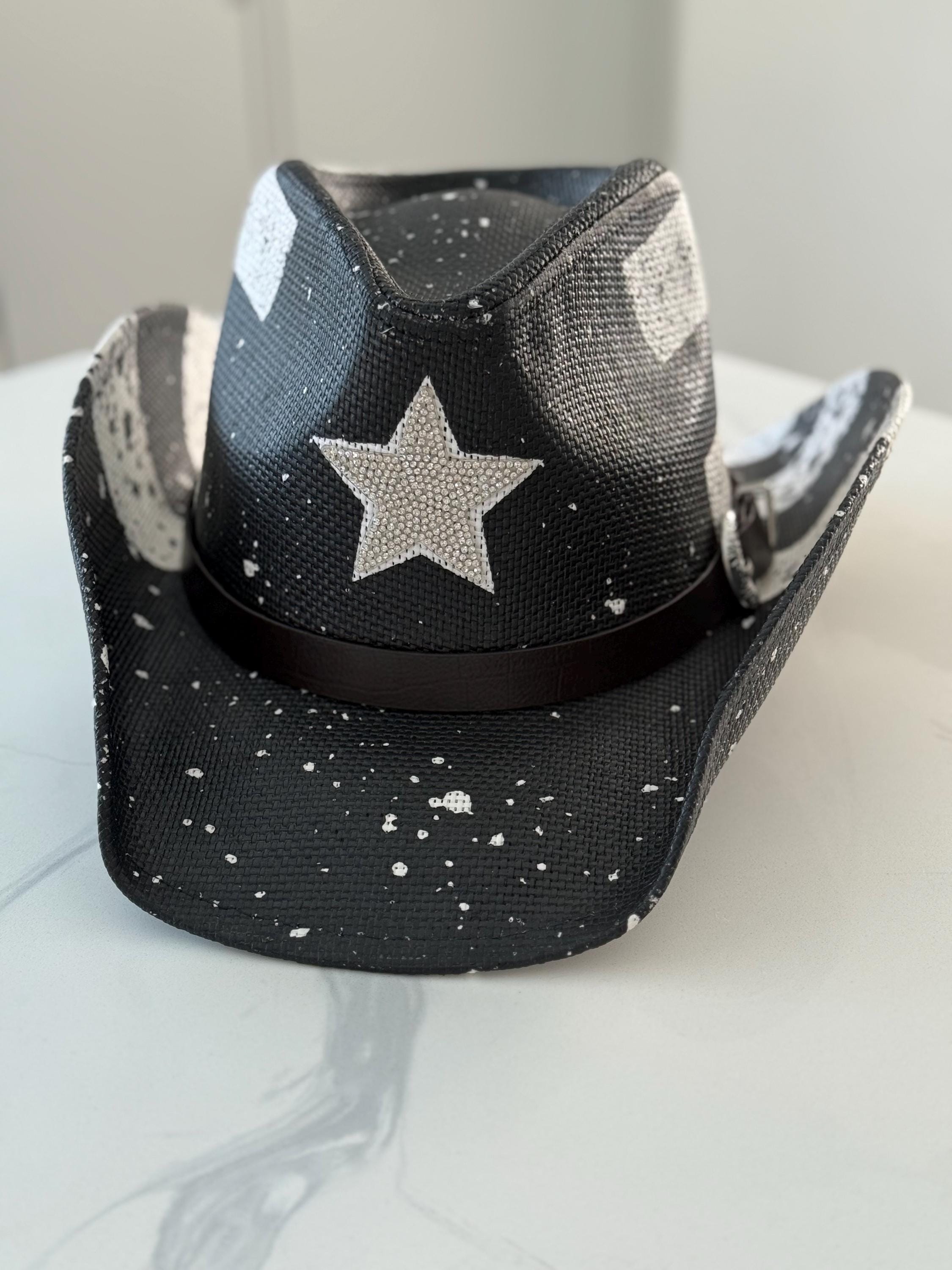 Rhinestone Star Cowboy Hat: Black Splatter Western Festival Hat