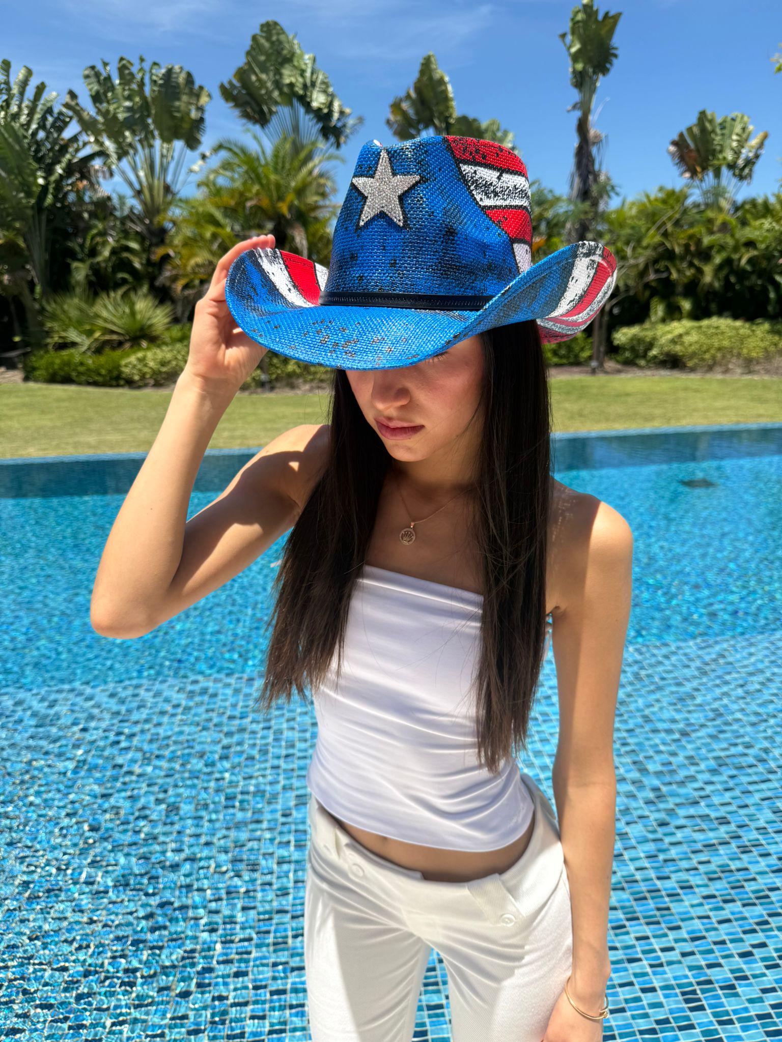 Navy Blue Western Studded Steer Head Straw Cowboy Hat Womens Statement Accessory Straw Hat  main image 2