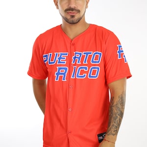 Baseball Jersey Clemente Puerto Rico Red Classic 21 Button-Up with Puerto Rican Flag Baseball Shirt