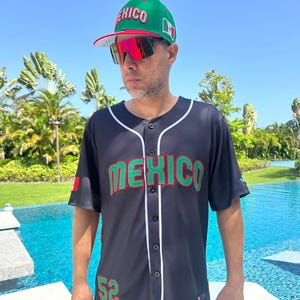 Mexico Black Baseball Jersey Limited Edition #52 Embroidered Patches with Vibrant National Flag & Escudo Design