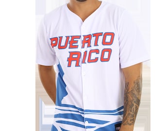 Puerto Rico Jersey: Olas Blue Lightweight Baseball Shirt