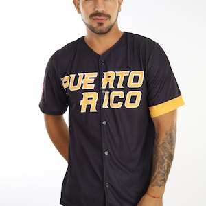Puerto Rico Jersey PR Clemente Black Lightweight V-Neck Short Sleeve Shirt Baseball Tee
