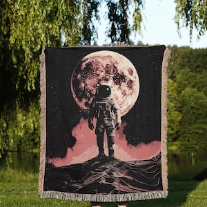Astronaut Explorer Woven Blanket, Deep Space Blanket, Space Throw Blanket, Science Fiction Cotton Blanket, Space Home Decor