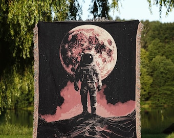 Astronaut Adventure Woven Blanket 100% Cotton, Red Planet Space