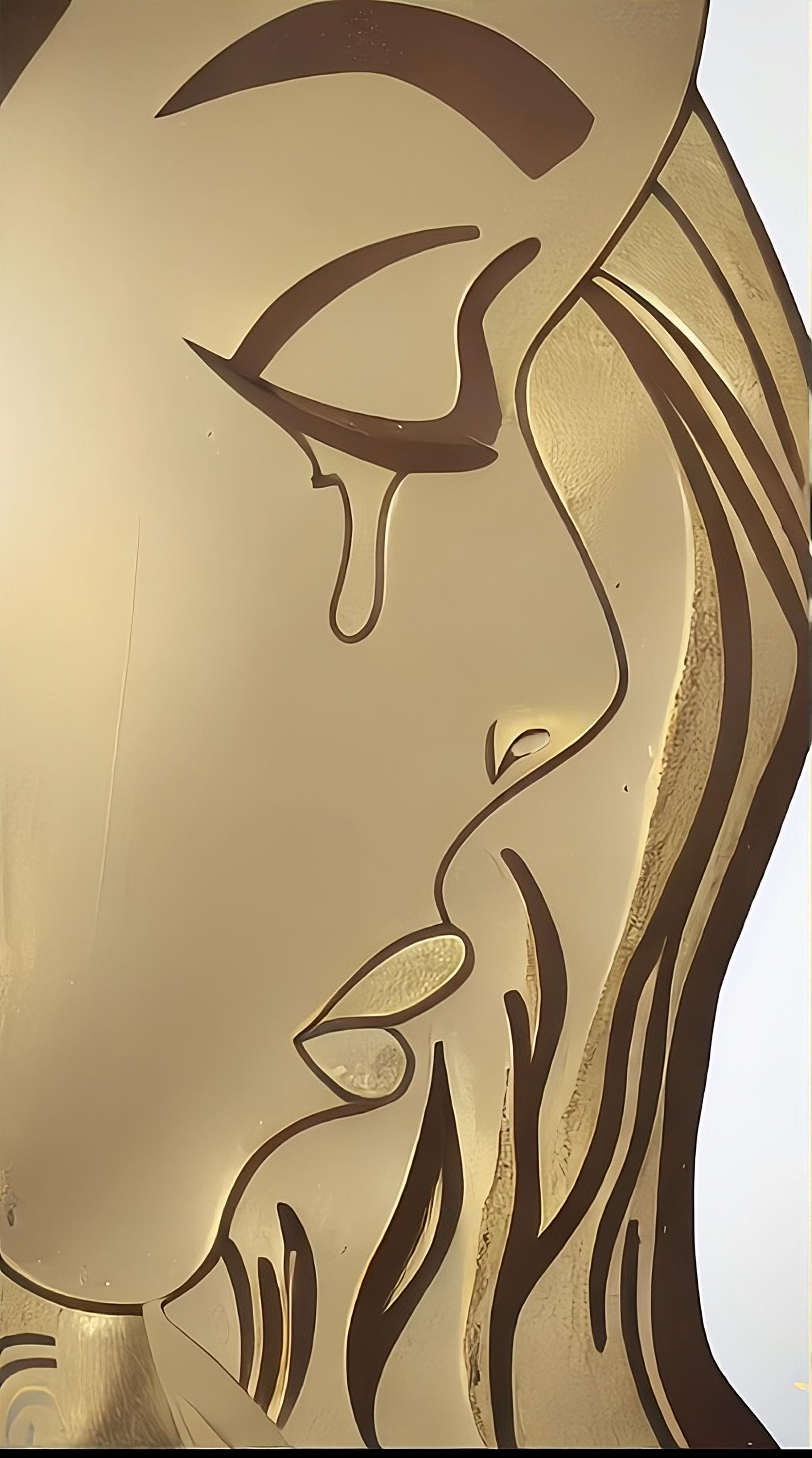 Minimalist Crying Woman Line Art Print, Gold Neutral Wall Art ...