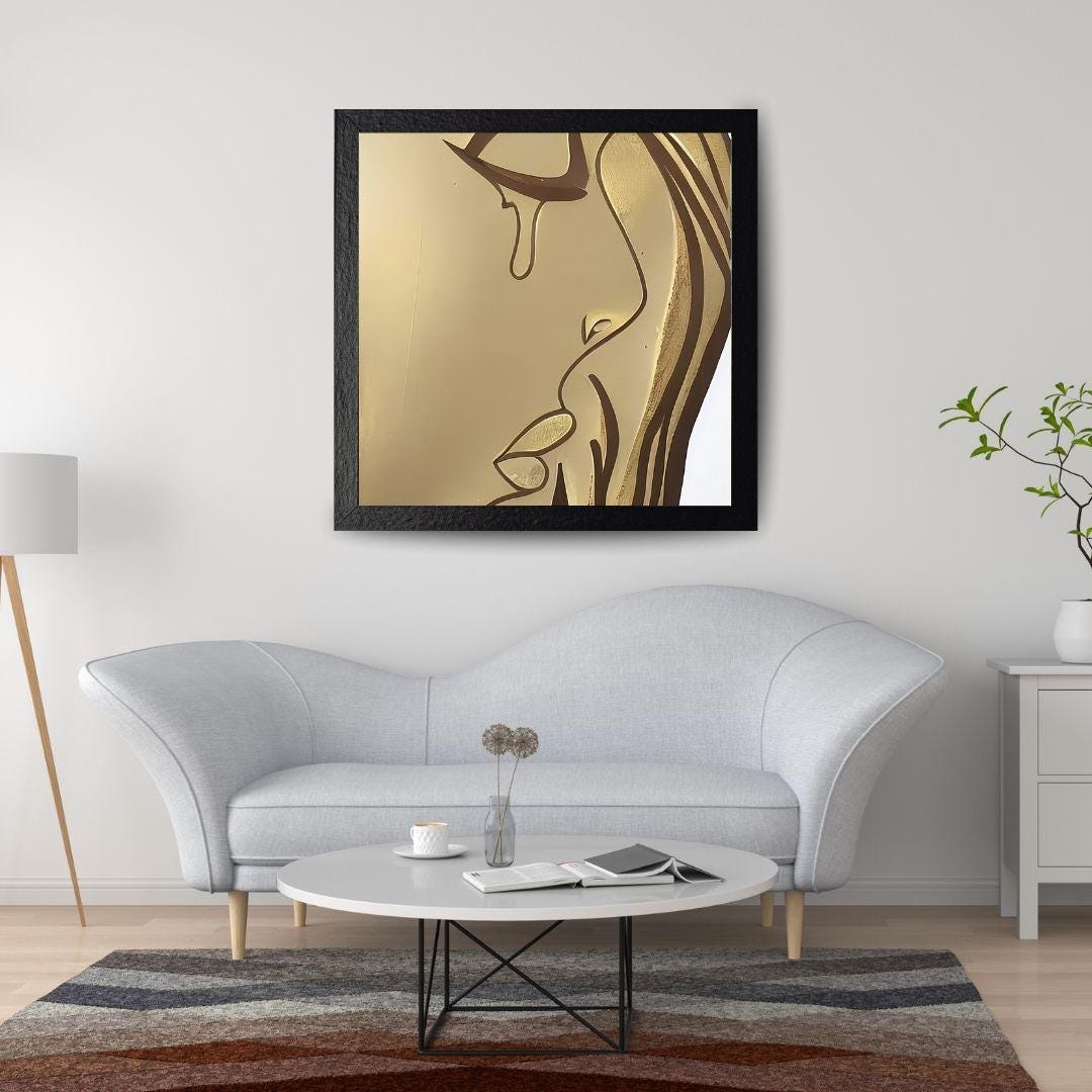 Minimalist Crying Woman Line Art Print, Gold Neutral Wall Art ...