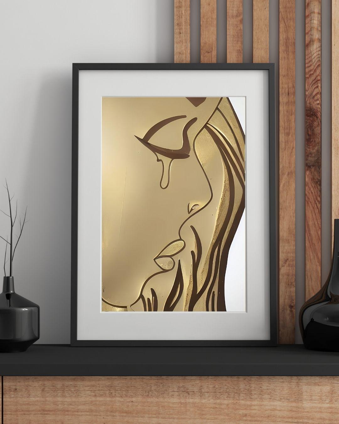 Minimalist Crying Woman Line Art Print, Gold Neutral Wall Art ...