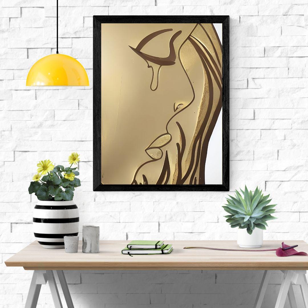 Minimalist Crying Woman Line Art Print, Gold Neutral Wall Art ...