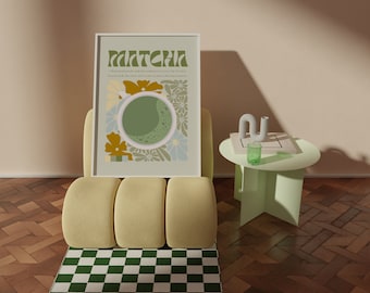 Matcha Latte Art Print | Retro Matcha Latte Wall Art | Trendy Drink Poster | Drink Prints | INSTANT DIGITAL DOWNLOAD