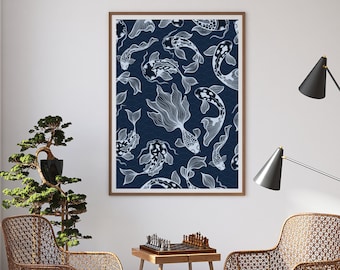 Japanese Koi Fish Art Print: Asian Wall Decor (Digital Download), Japanese Style Wall Art, Koi Fish Wall Print, Minimalist Koi Fish Art