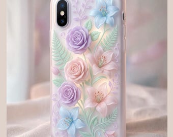Translucent Style Floral Tough Case, Patel Floral Case, 3D Floral Phone Accessory, iphone Series, Samsung Galaxy Pro, Google Pixel Pro