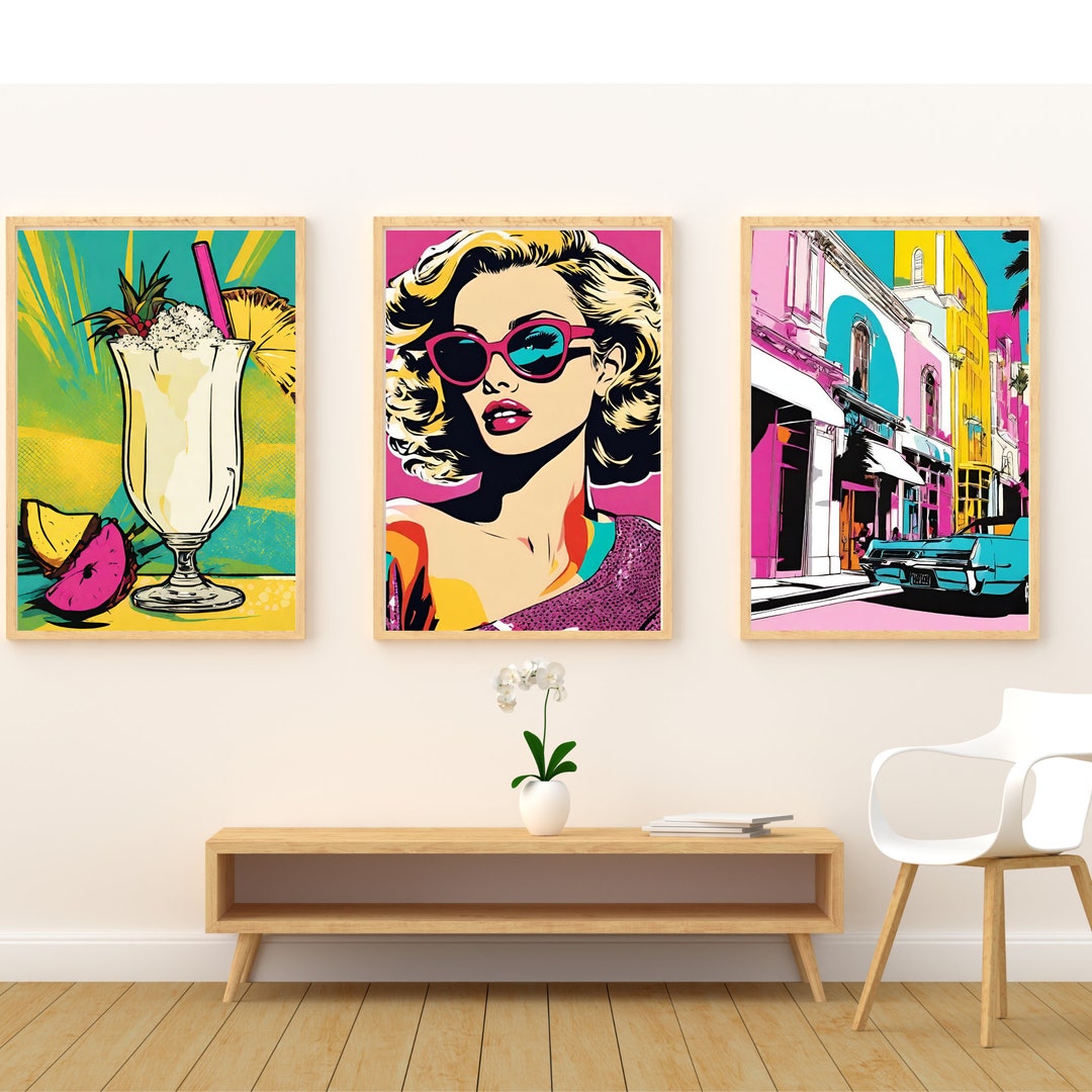 Pop Art Wall Prints, 4 Piece Set Wall Pop Art, Digital Download Pop Art