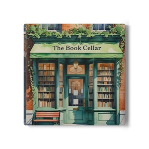 New York Bookshop Coaster, 4 in. White Square Coaster, Table Protection, Ceramic Coaster, Kitchen Accessory, Home Decor, Drinkware Accessory