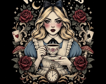 Weird Club Girls, Vintage Alice in Wonderland Whimsical Tea Illustration, Digital Download, Eccentric Girls Club, Fantasy Art, PNG File