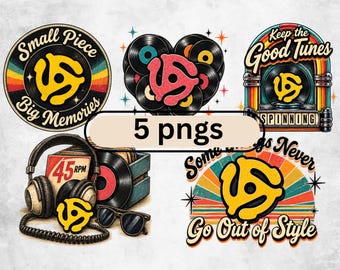5‑Piece 60s Inspired Spider Adapter Bundle, Vinyl Record Art, 12x12in, 300 DPI, Transparent PNGs, Vintage Music Design, Digital Download